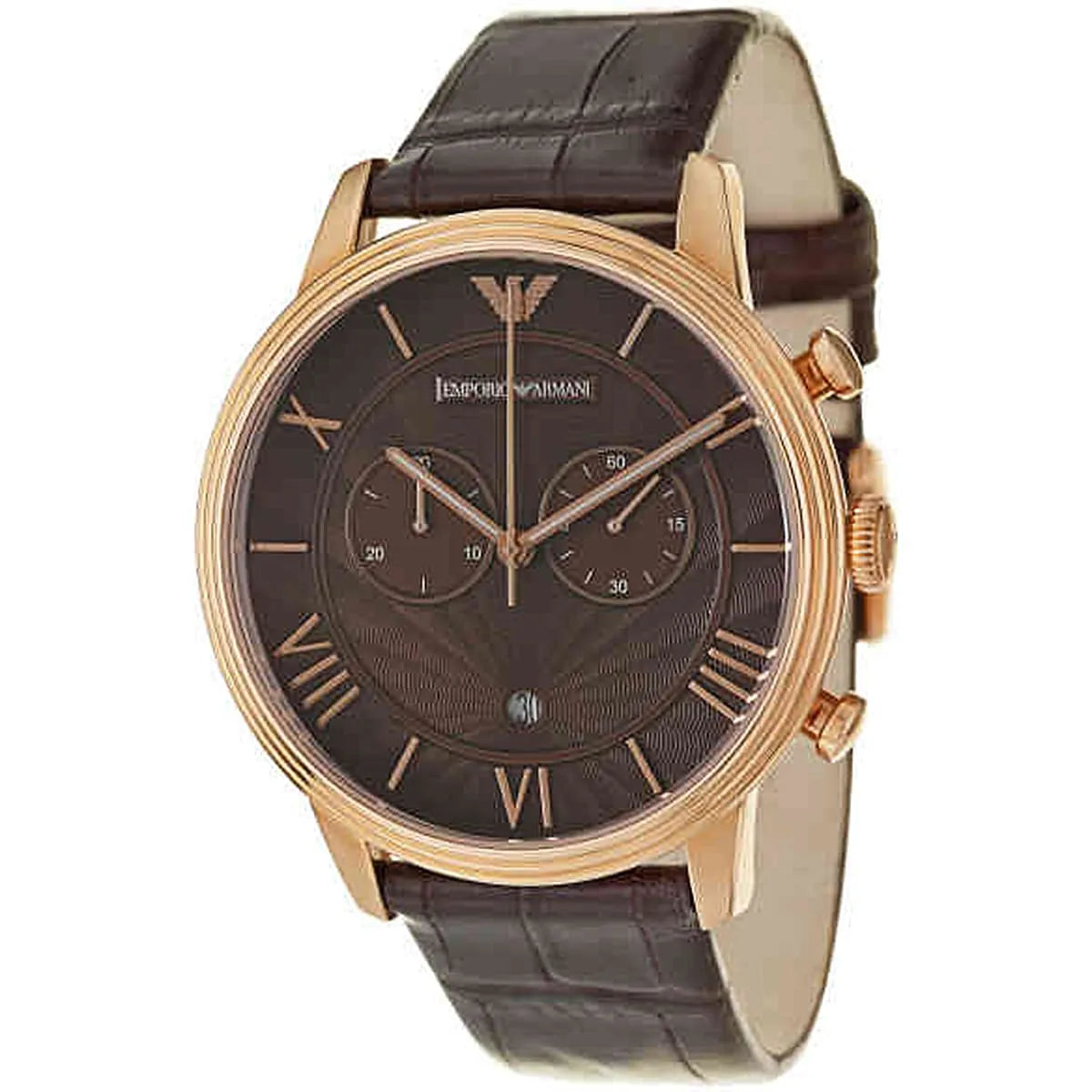 Emporio Armani Classic Large Chronograph Brown Dial Brown Leather Strap Watch for Men - AR1616