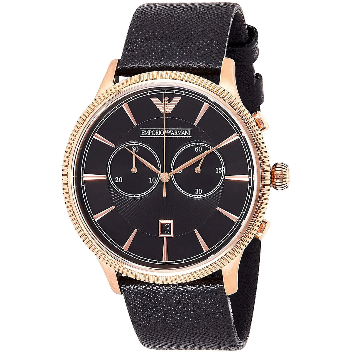 Emporio Armani Alpha Large Chronograph Black Dial Black Leather Strap Watch for Men - AR1792