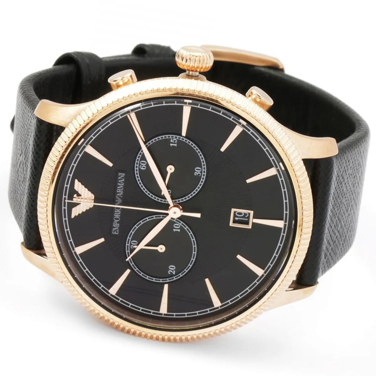 Emporio Armani Alpha Large Chronograph Black Dial Black Leather Strap Watch for Men - AR1792