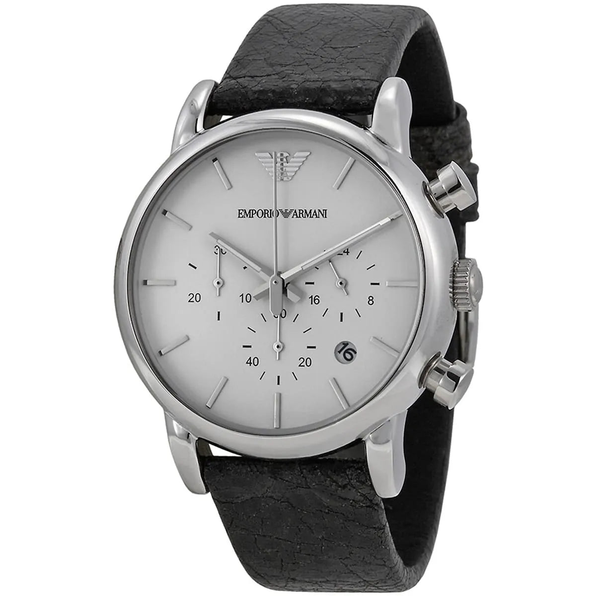 Emporio Armani Luigi Chronograph White Dial Black Leather Strap Watch for Men - AR1810