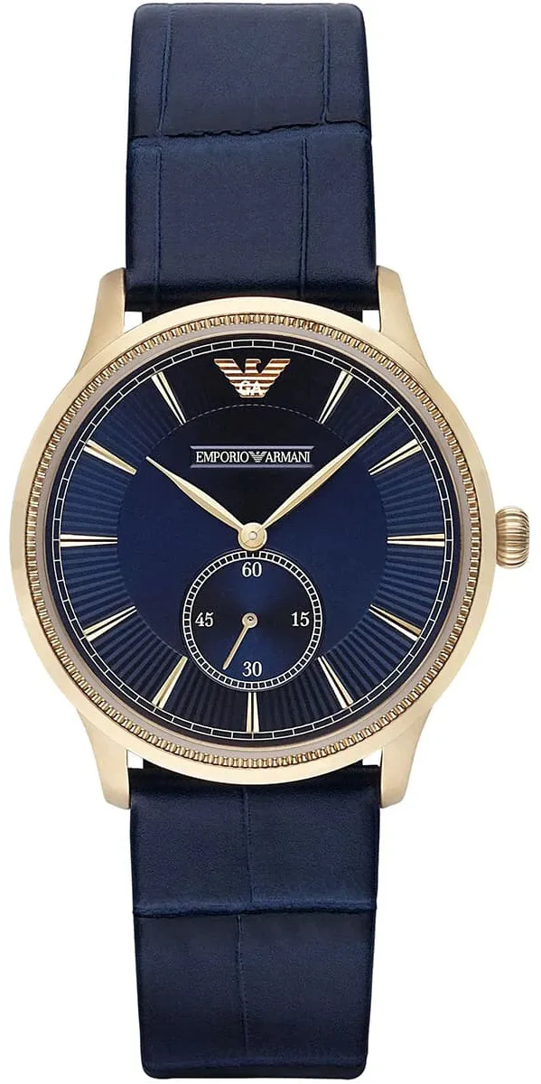 Emporio Armani Alpha Medium Blue Dial Blue Leather Strap Watch for Men - AR1848