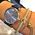 Emporio Armani Gianni T Bar Blue Dial Blue Leather Strap Watch For Women - AR1875