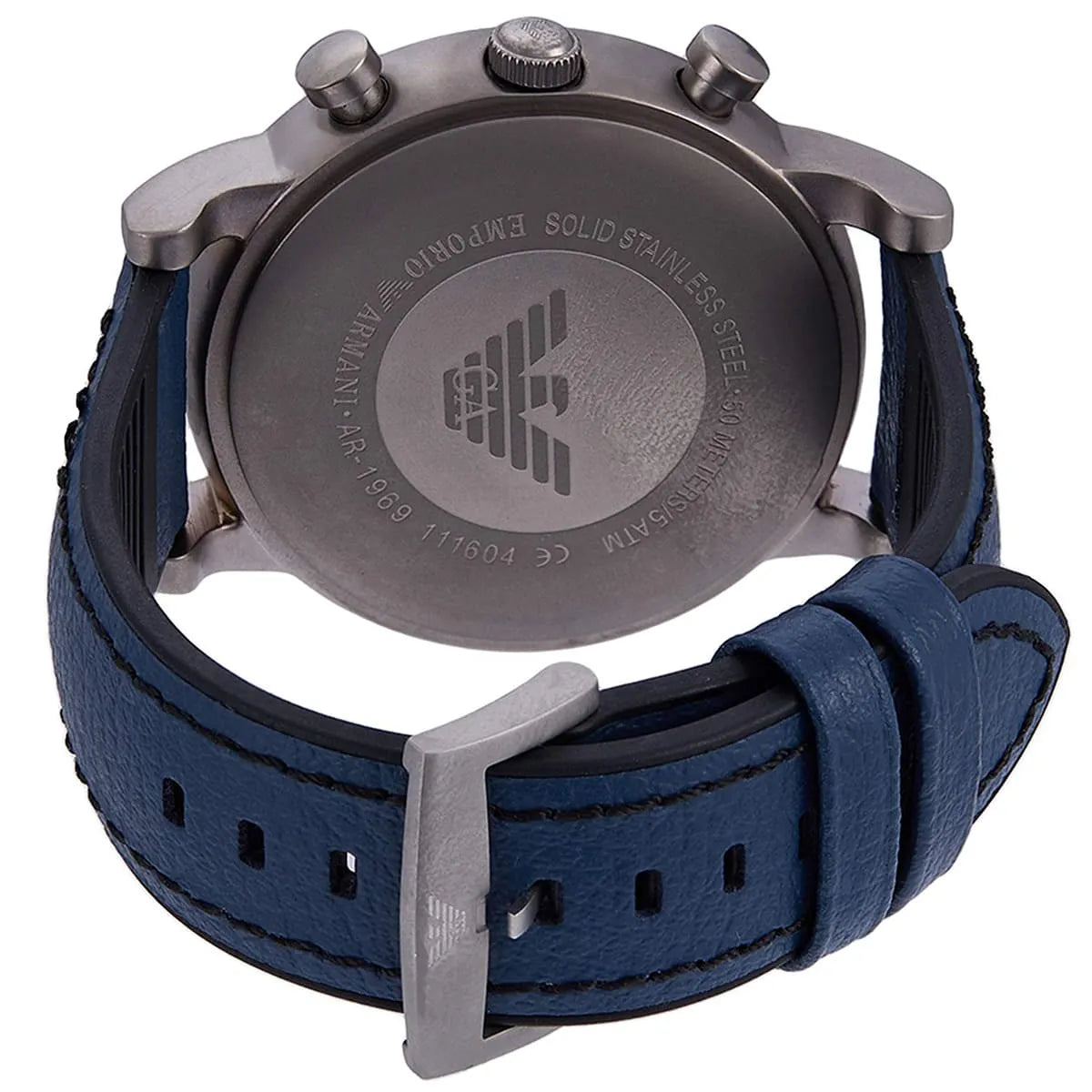 Emporio Armani Luigi XLarge Chronograph Blue Dial Blue Leather Strap Watch for Men - AR1969