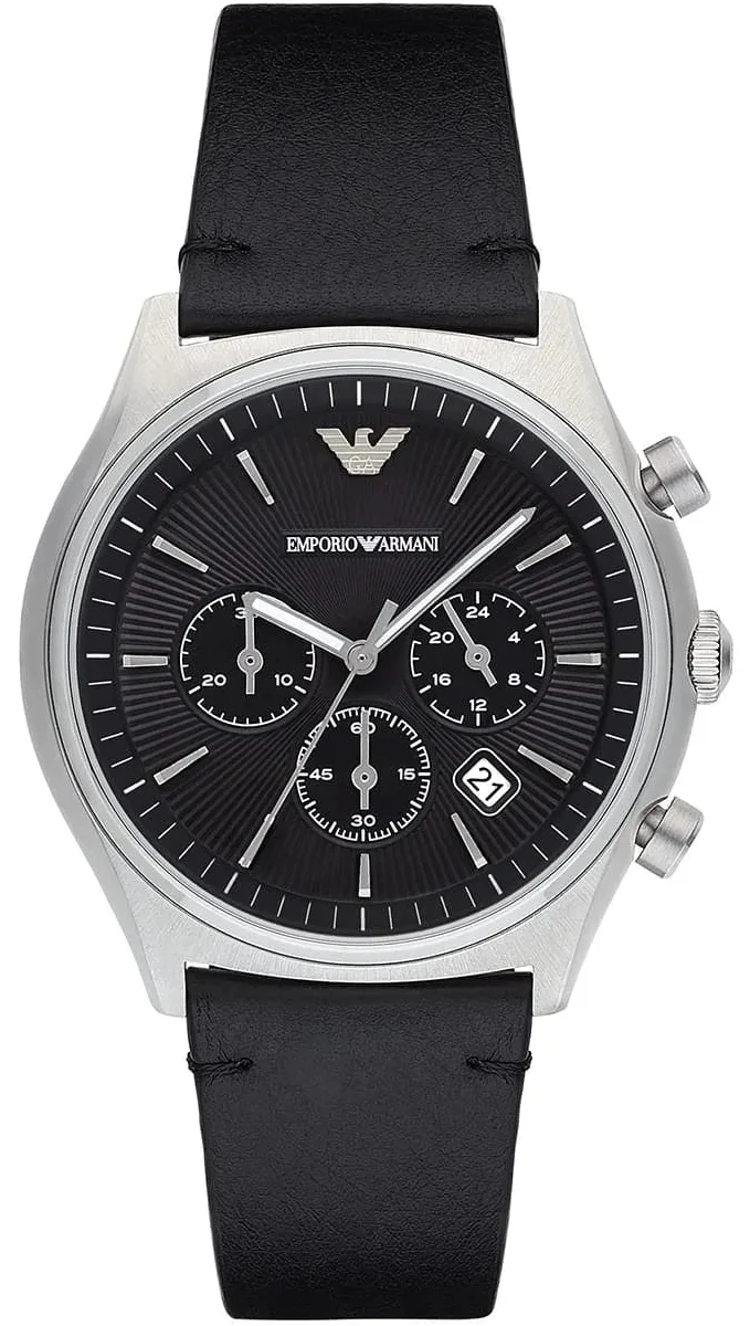 Emporio Armani Zeta Chronograph Black Dial Black Leather Strap Watch for Men - AR1975