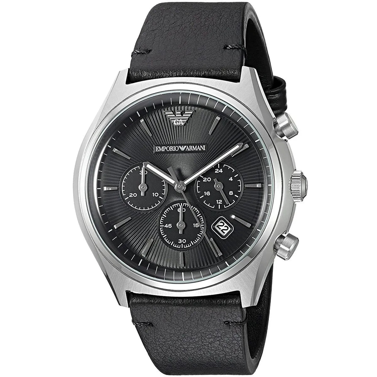 Emporio Armani Zeta Chronograph Black Dial Black Leather Strap Watch for Men - AR1975