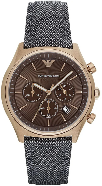Emporio Armani Zeta Chronograph Brown Dial Gray Fabric Strap Watch for Men - AR1976