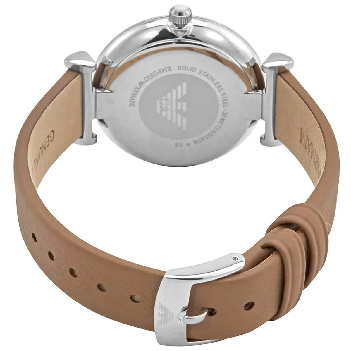 Emporio Armani Gianni T-Bar White Dial Brown Leather Strap Watch for Women - AR1988