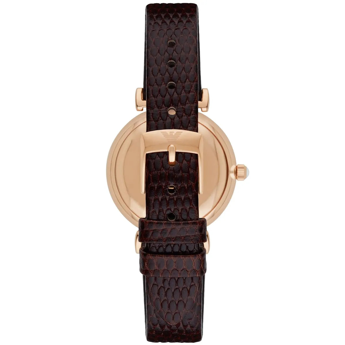 Emporio Armani Gianni T-Bar Silver Dial Brown Leather Strap Watch for Women - AR1990