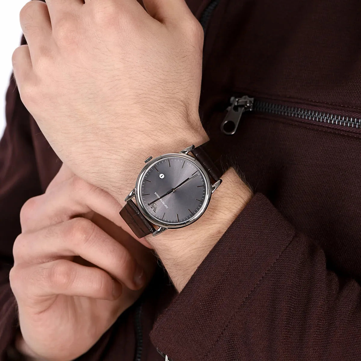 Emporio Armani Luigi Quartz Gray Dial Brown Leather Strap Watch For Men - AR1996