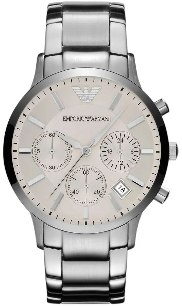 Emporio Armani Renato Chronograph White Dial Silver Steel Strap Watch for Women  - AR2459