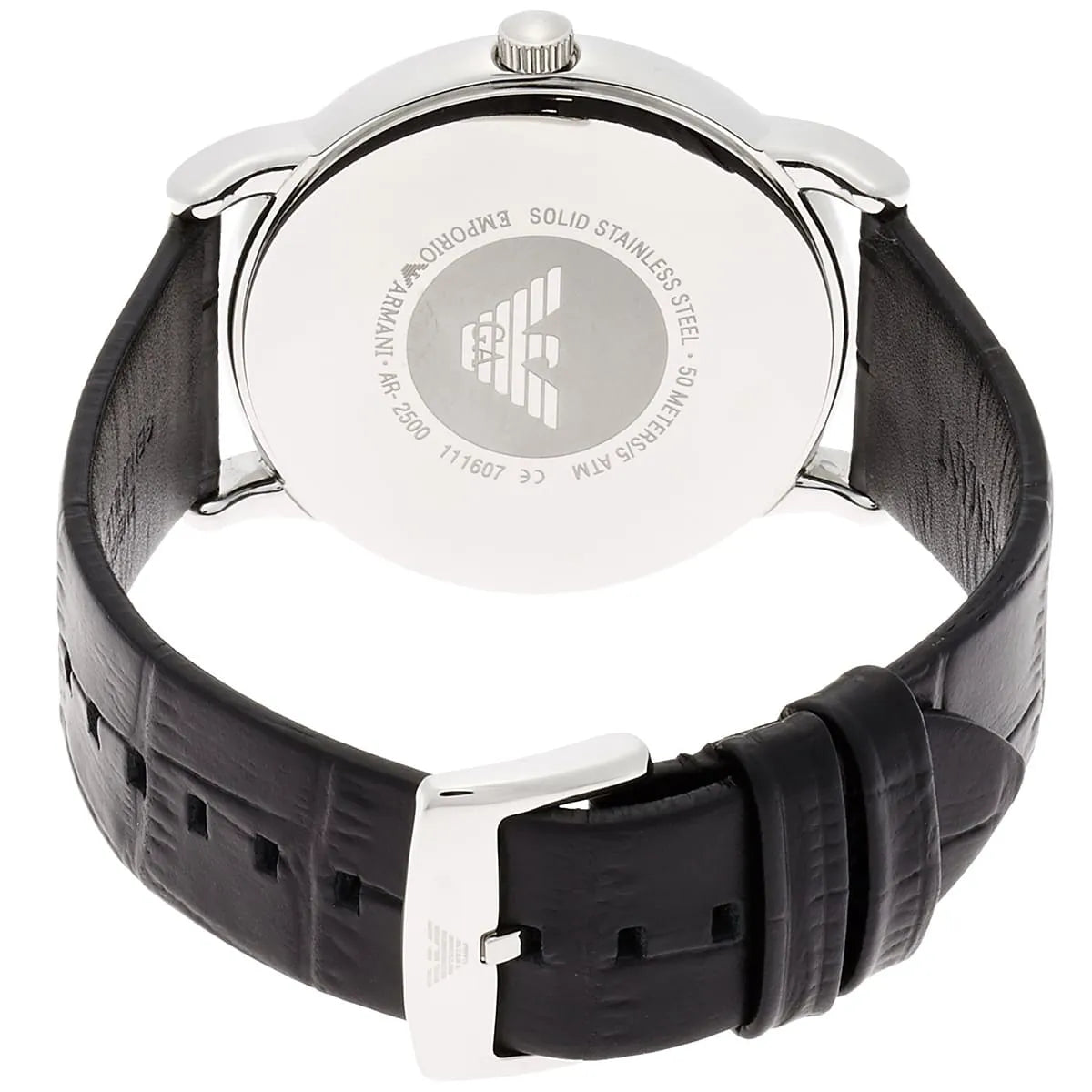 Emporio Armani Luigi Quartz Black Dial Black Leather Strap Watch For Men - AR2500