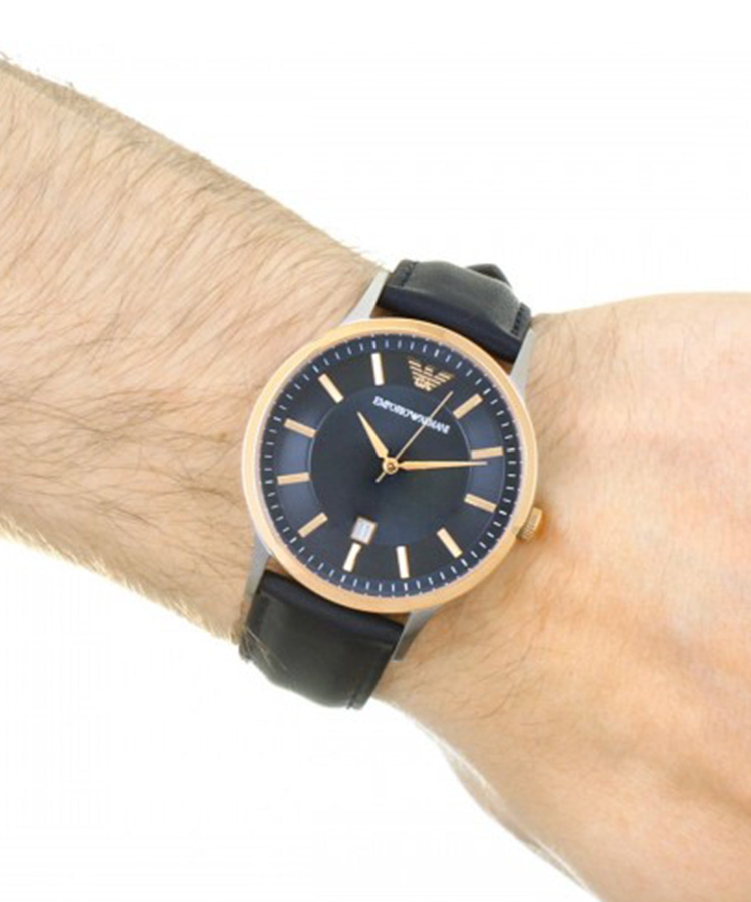 Emporio Armani Renato Analog Blue Dial Black Leather Strap Watch For Men - AR2506