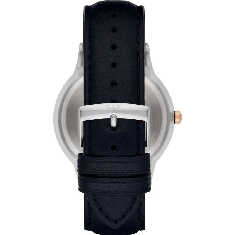 Emporio Armani Renato Analog Blue Dial Black Leather Strap Watch For Men - AR2506