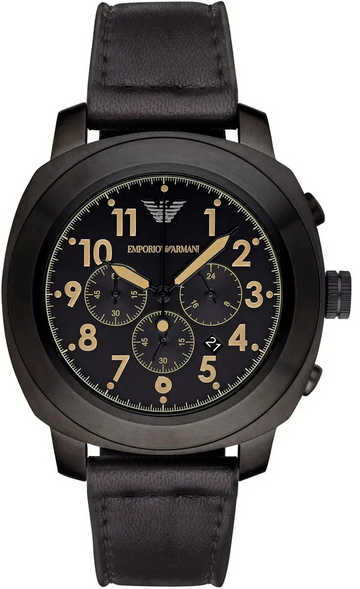 Emporio Armani Sportivo Chronograph Black Dial Black Leather Strap Watch for Men - AR6061