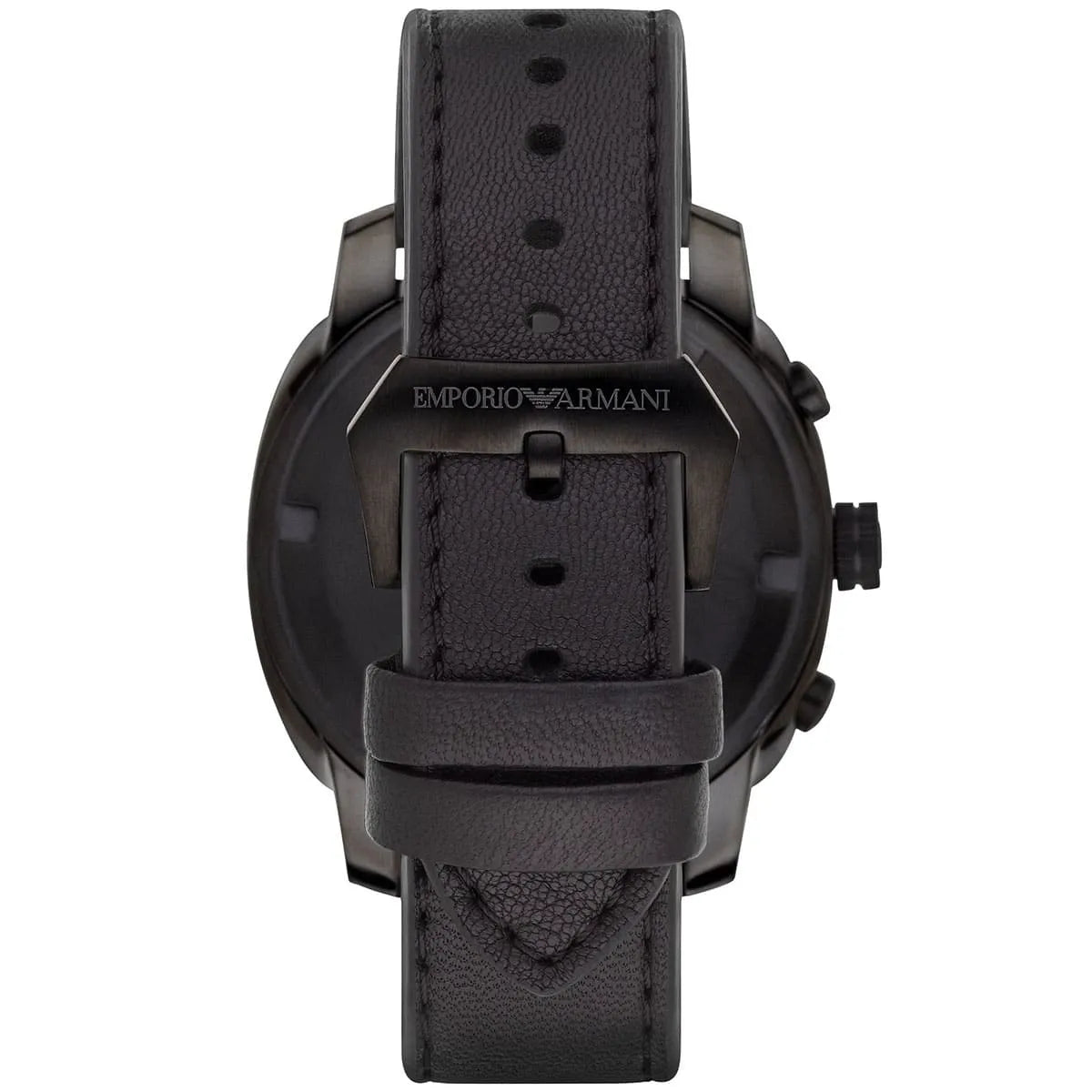Emporio Armani Sportivo Chronograph Black Dial Black Leather Strap Watch for Men - AR6061