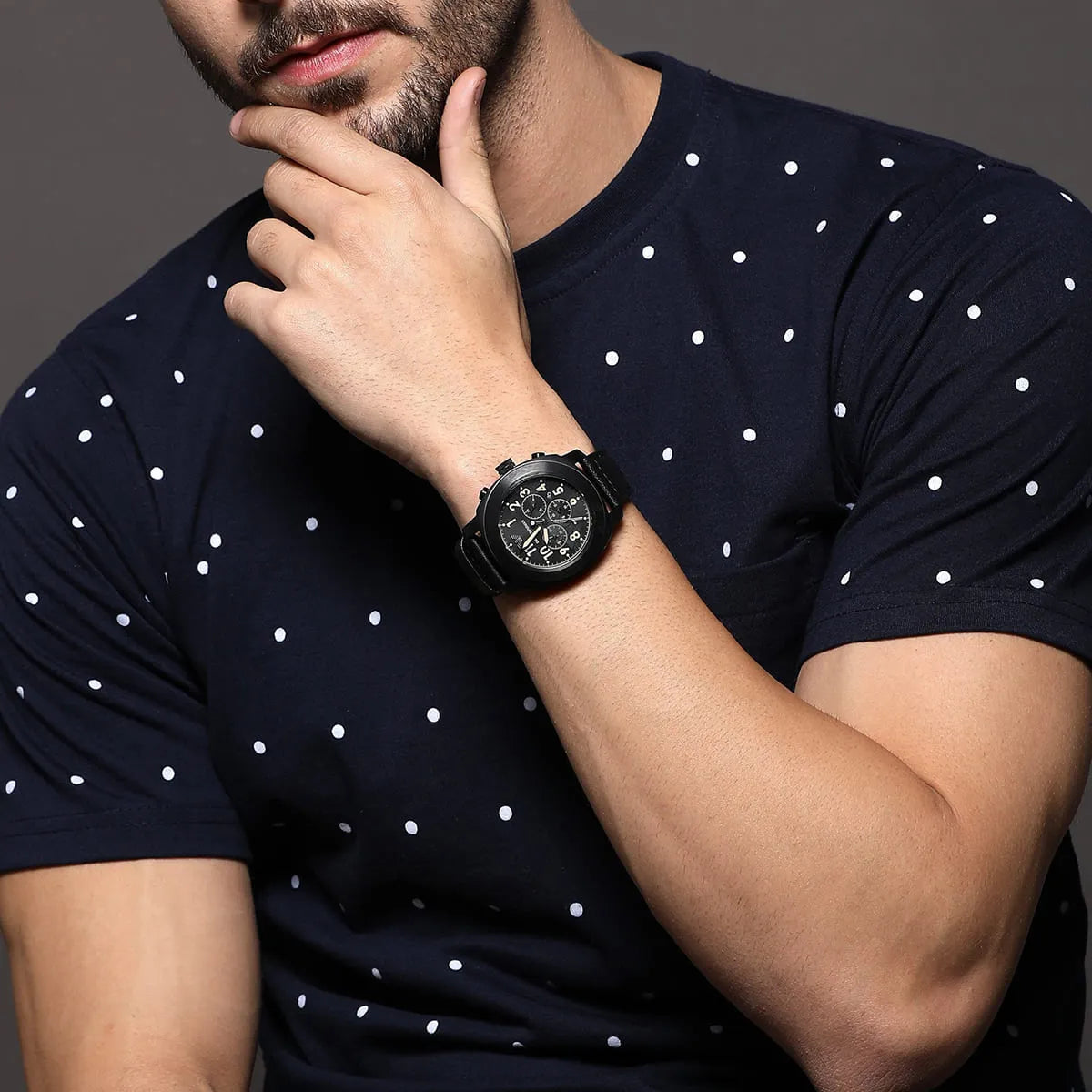 Emporio Armani Sportivo Chronograph Black Dial Black Leather Strap Watch for Men - AR6061
