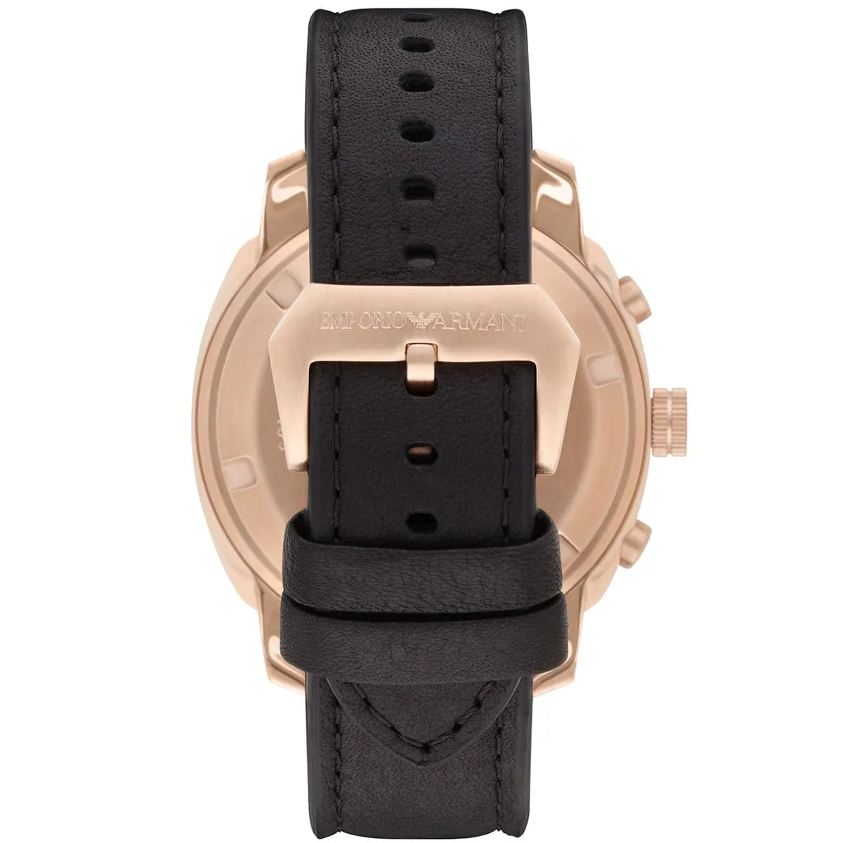 Emporio Armani Ruggero Chronograph Rose Gold Dial Black Leather Strap Watch for Men - AR6087