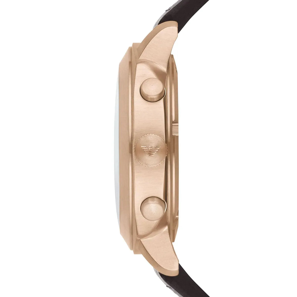 Emporio Armani Ruggero Chronograph Rose Gold Dial Black Leather Strap Watch for Men - AR6087