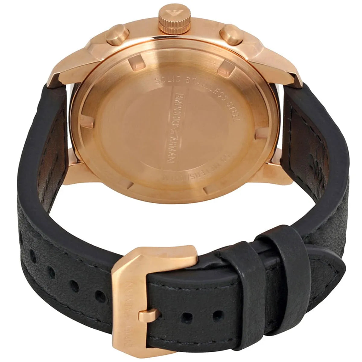 Emporio Armani Ruggero Chronograph Rose Gold Dial Black Leather Strap Watch for Men - AR6087