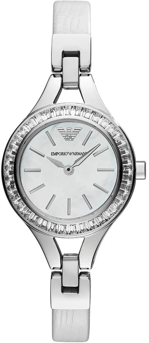 Emporio Armani Chiara Mother of Pearl Dial White Leather Strap Watch for Women - AR7353