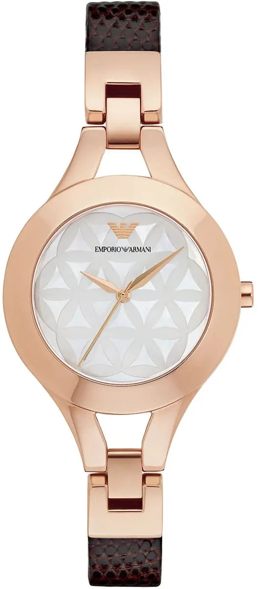 Emporio Armani Chiara Silver Dial Brown Leather Strap Watch for Women - AR7431