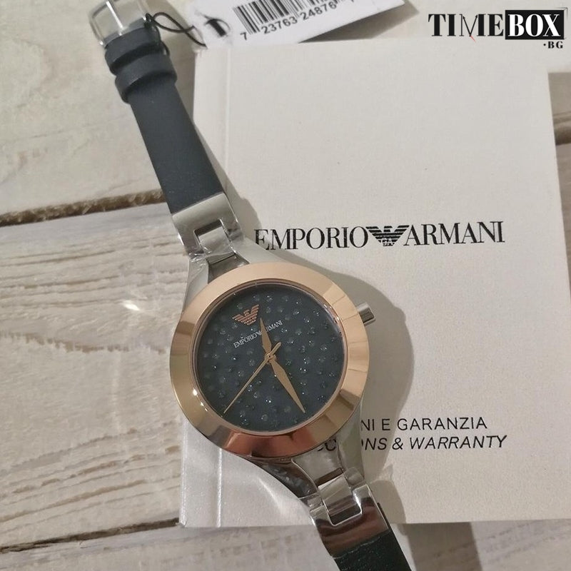 Emporio Armani Chiara Two Tone Dial Black Leahter Strap Watch for Women  - AR7436