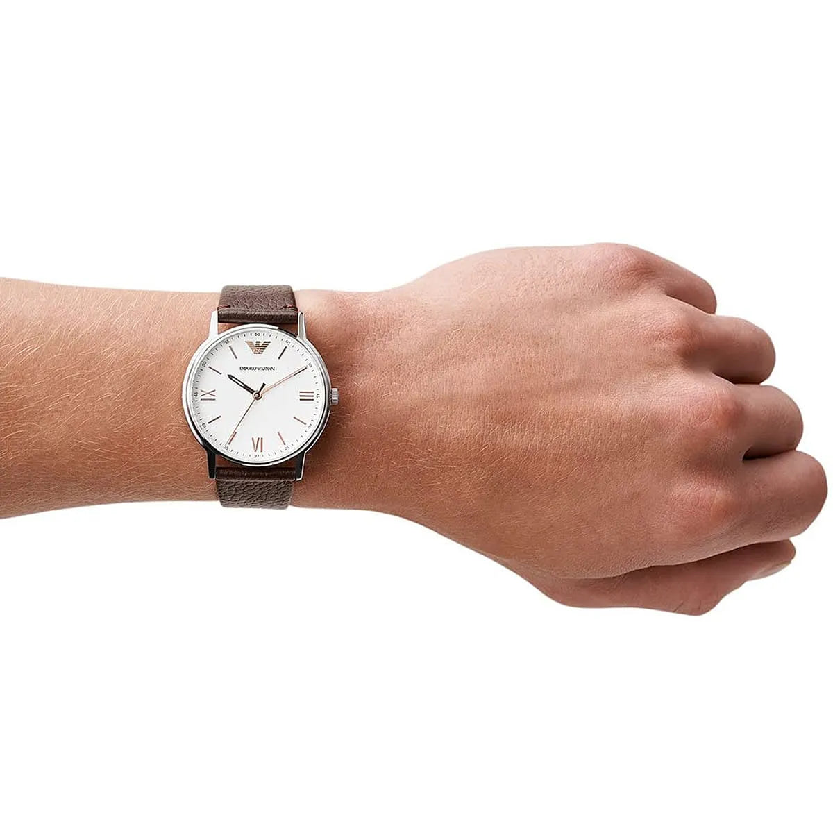 Emporio Armani Kappa Quartz White Dial Brown Leather Strap Watch For Men - AR80006