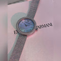 Emporio Armani Rosa Diamonds Mother of Pearl Blue Dial Silver Mesh Bracelet Watch For Women - AR11380