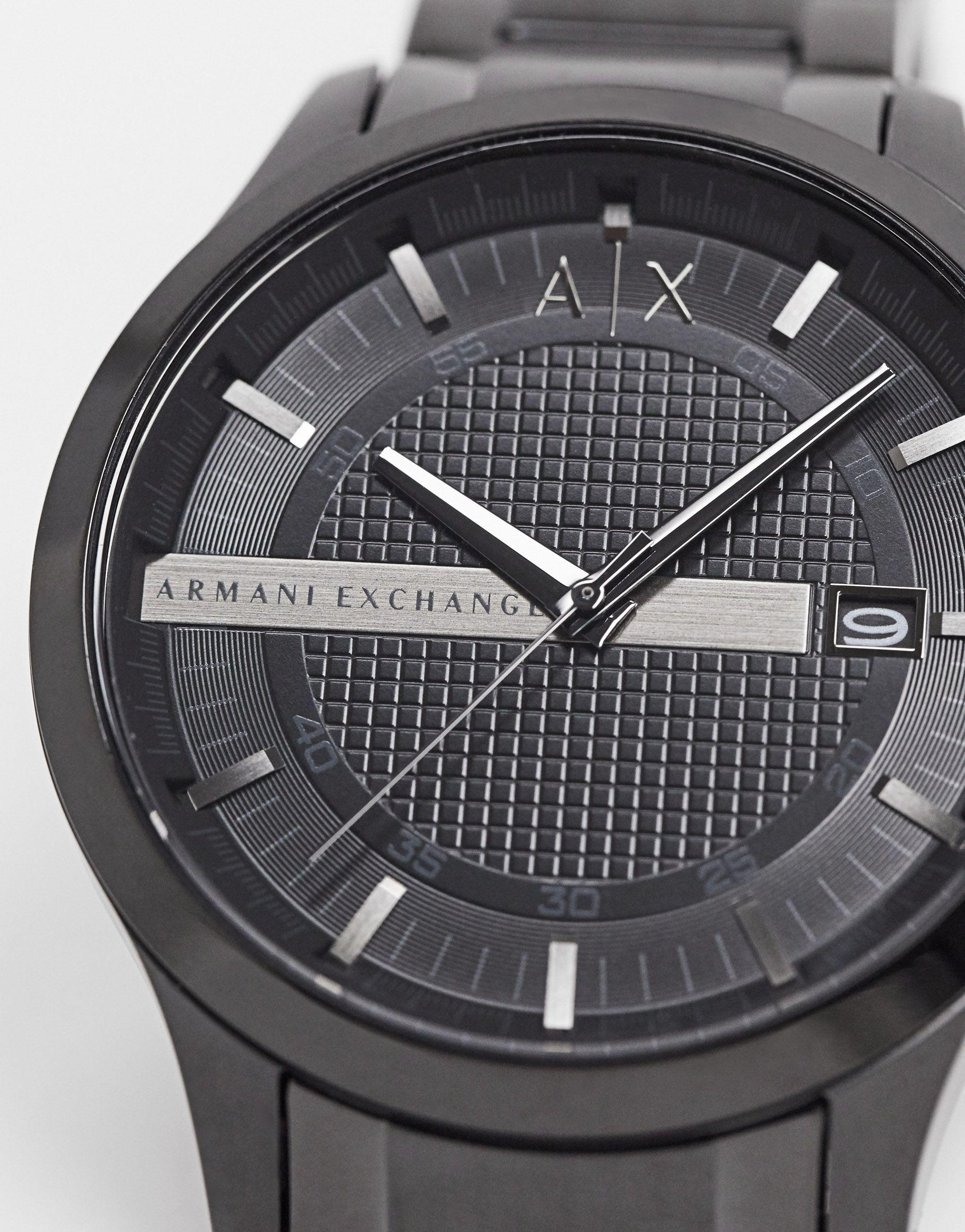 Armani Exchange Hampton Chronograph Black Dial Black Steel Strap Watch For Men - AX2104