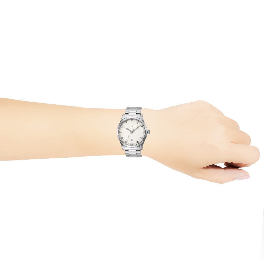 Gucci G Timeless White Dial Silver Steel Strap Watch For Women - YA1264028A