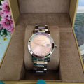 Burberry The City Pink Dial Silver Steel Strap Watch for Women - BU9124