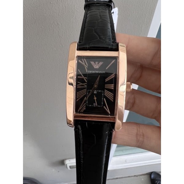 Emporio Armani Classic Black Dial Black Leather Strap Watch For Men - AR0168