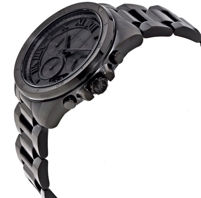 Michael Kors Brecken Chronograph Black Dial Black Steel Strap Watch For Men - MK8482