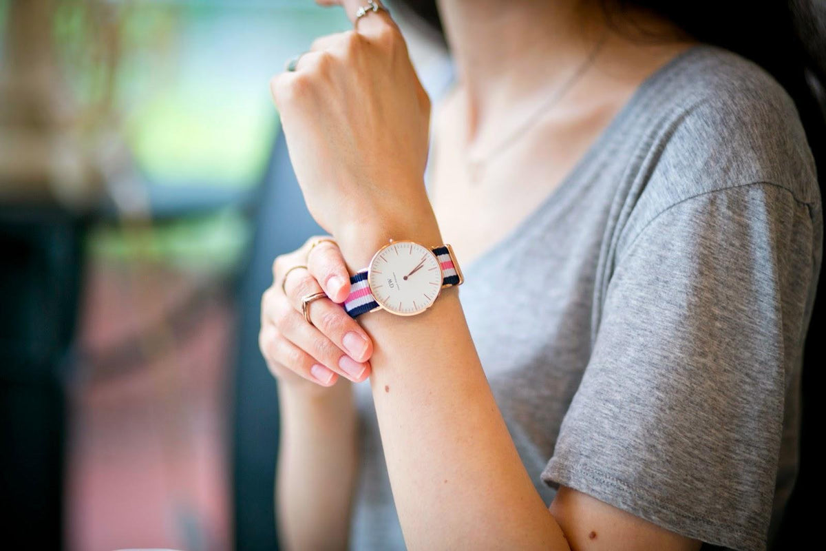Daniel Wellington Classic South Hampton White Dial Two Tone Nylon Strap Watch For Women - DW00100034