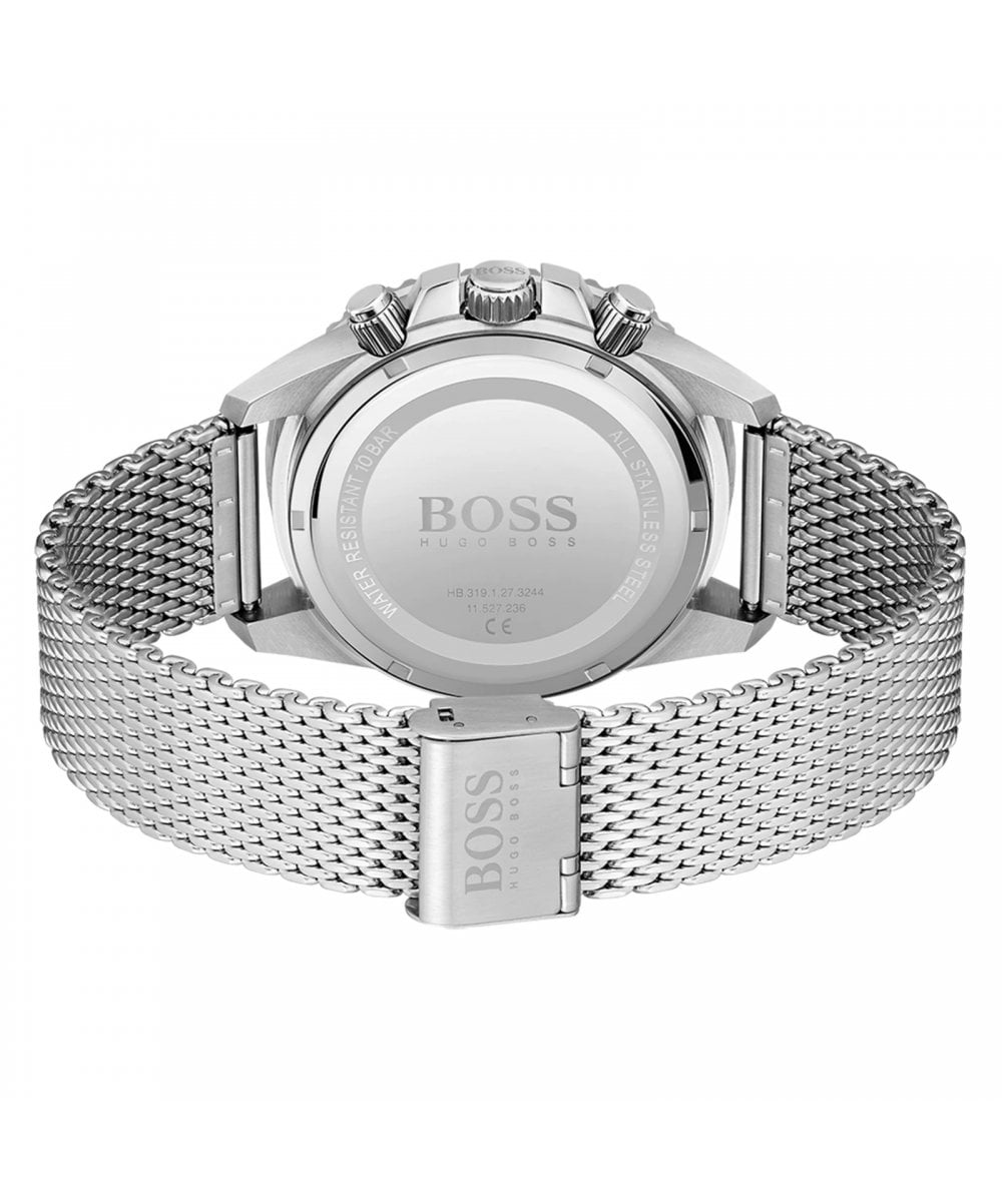 Hugo Boss Admiral Green Dial Silver Mesh Bracelet Watch for Men - 1513905