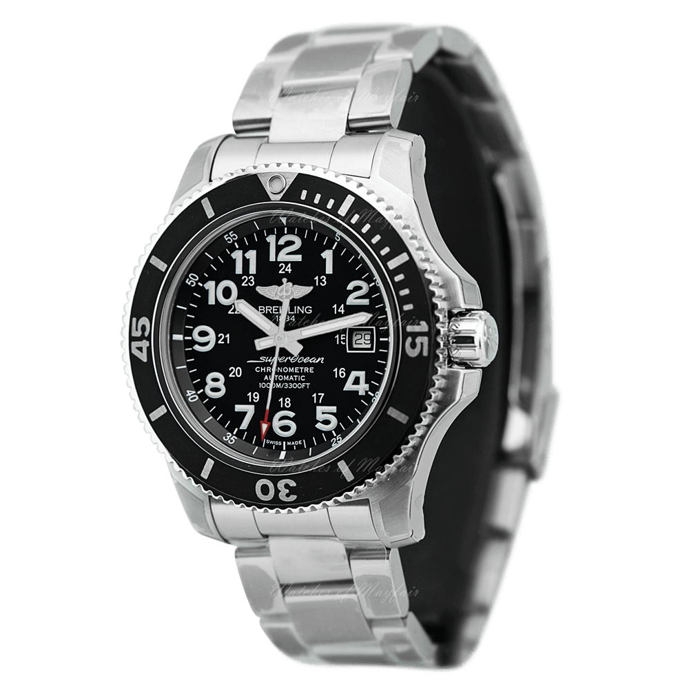 Breitling Superocean II 44mm Black Dial Black Steel Strap Watch for Men - A17392D71B1A1