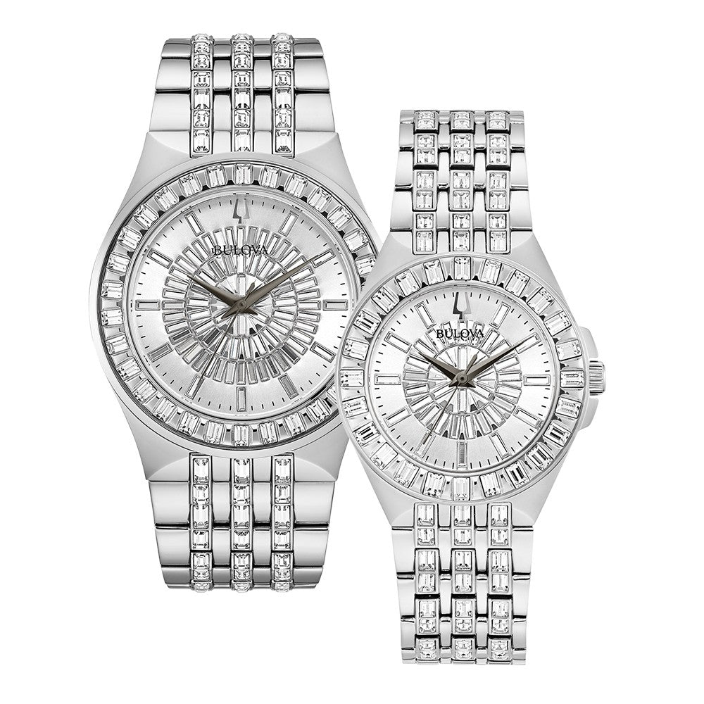 Bulova Phantom Crystal Silver Dial Silver Steel Strap Watch for Men - 96A236