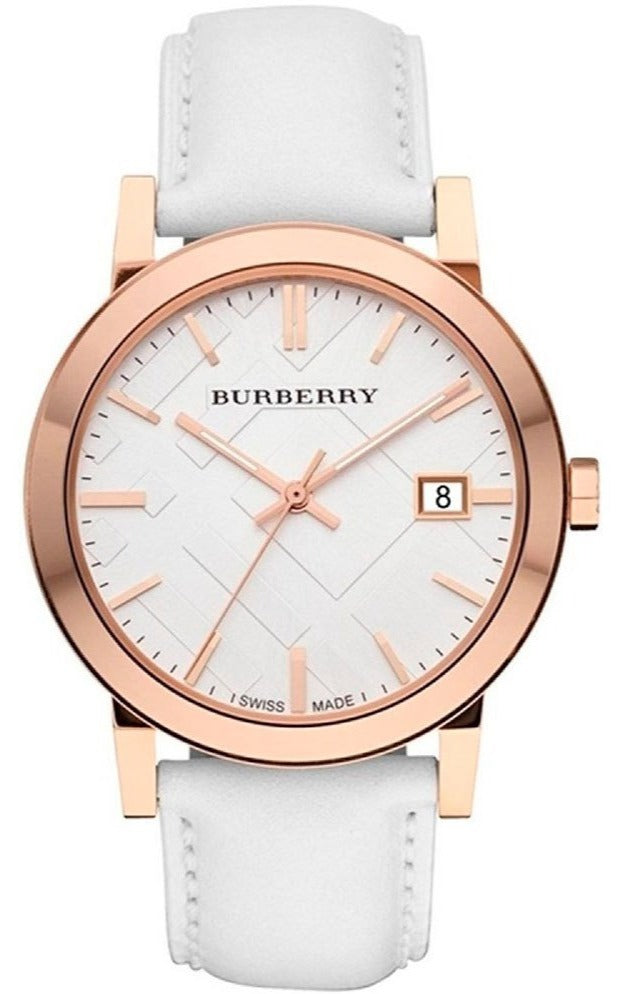 Burberry The City White Dial White Leather Strap Watch for Women - BU9012