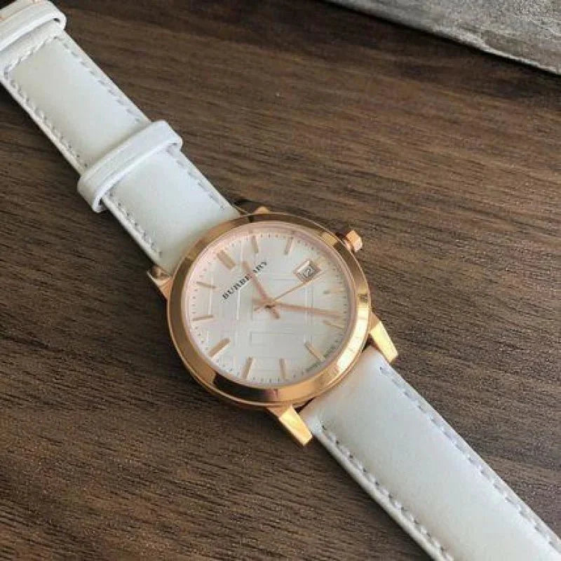 Burberry The City White Dial White Leather Strap Watch for Women - BU9108