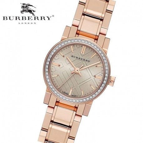 Burberry The City Diamonds Rose Dial Rose Gold Steel Strap Watch for Women - BU9225