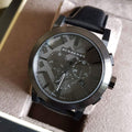 Burberry The City Black Dial Black Leather Strap Watch for Men - BU9364