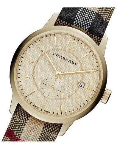Burberry The Classic Round Gold Dial Brown Leather Strap Unisex Watch  - BU10001