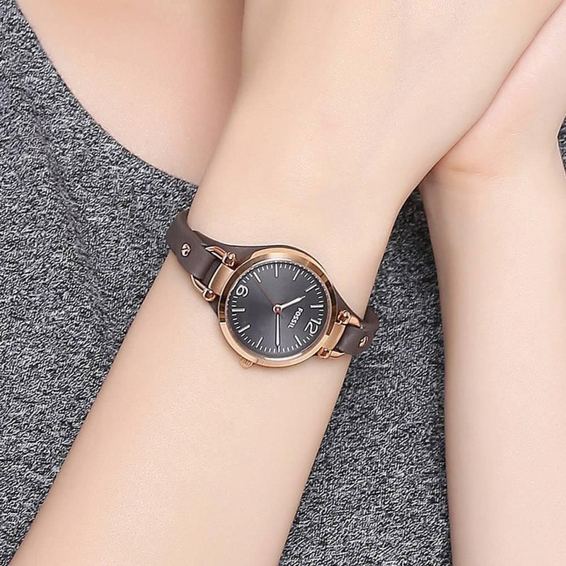 Fossil Georgia Smoke Grey Dial Grey Leather Strap Watch for Women - ES3077