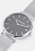 Coach Charles Black Dial Silver Mesh Bracelet Watch for Men - 14602144