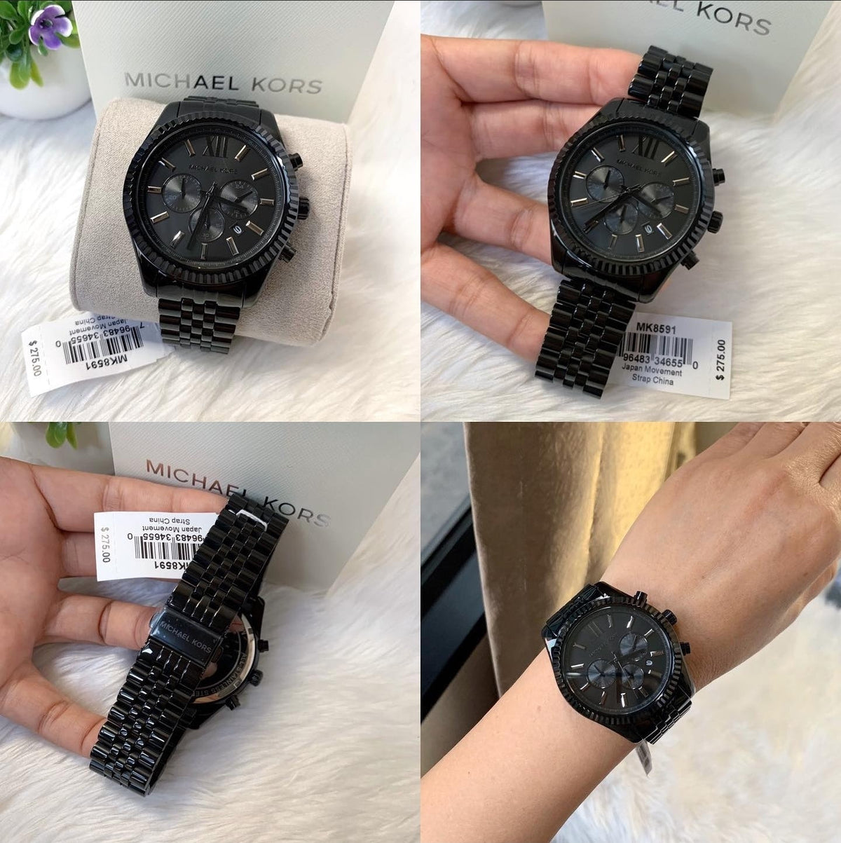 Michael Kors Lexington Chronograph Black Dial Black Steel Strap Watch For Men - MK8591