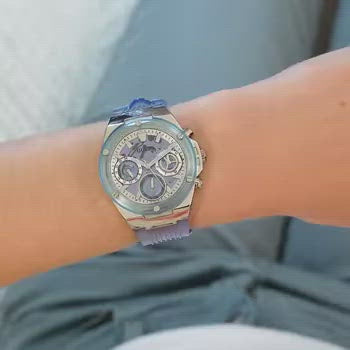 Guess Athena Active Life Clear White Dial Blue Rubber Strap Watch for Women - GW0409L1