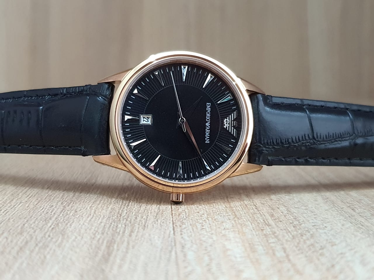 Emporio Armani Classic Black Dial Black Leather Strap Watch for Women - AR2445
