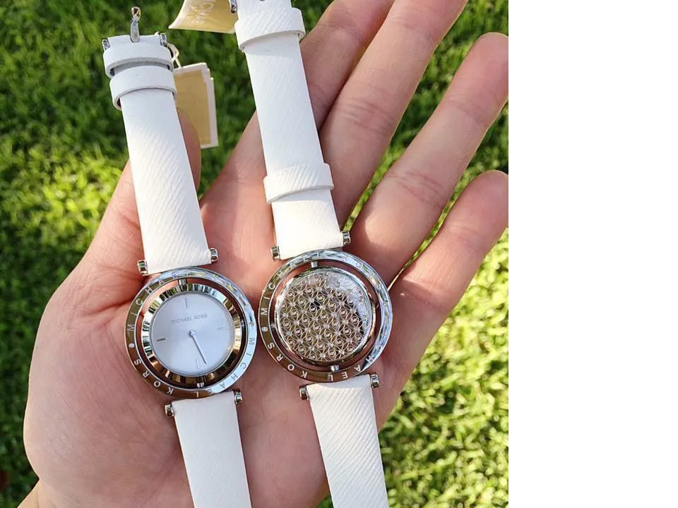 Michael Kors Averi Silver Dial White Leather Strap Watch for Women - MK2524