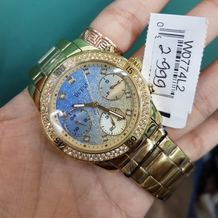 Guess Confetti Diamonds Gold Dial Gold Steel Strap Watch for Women - W0774L2