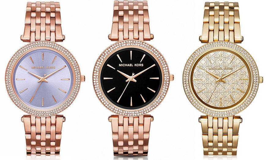 Michael Kors Darci Purple Dial Rose Gold Steel Strap Watch for Women - MK3400